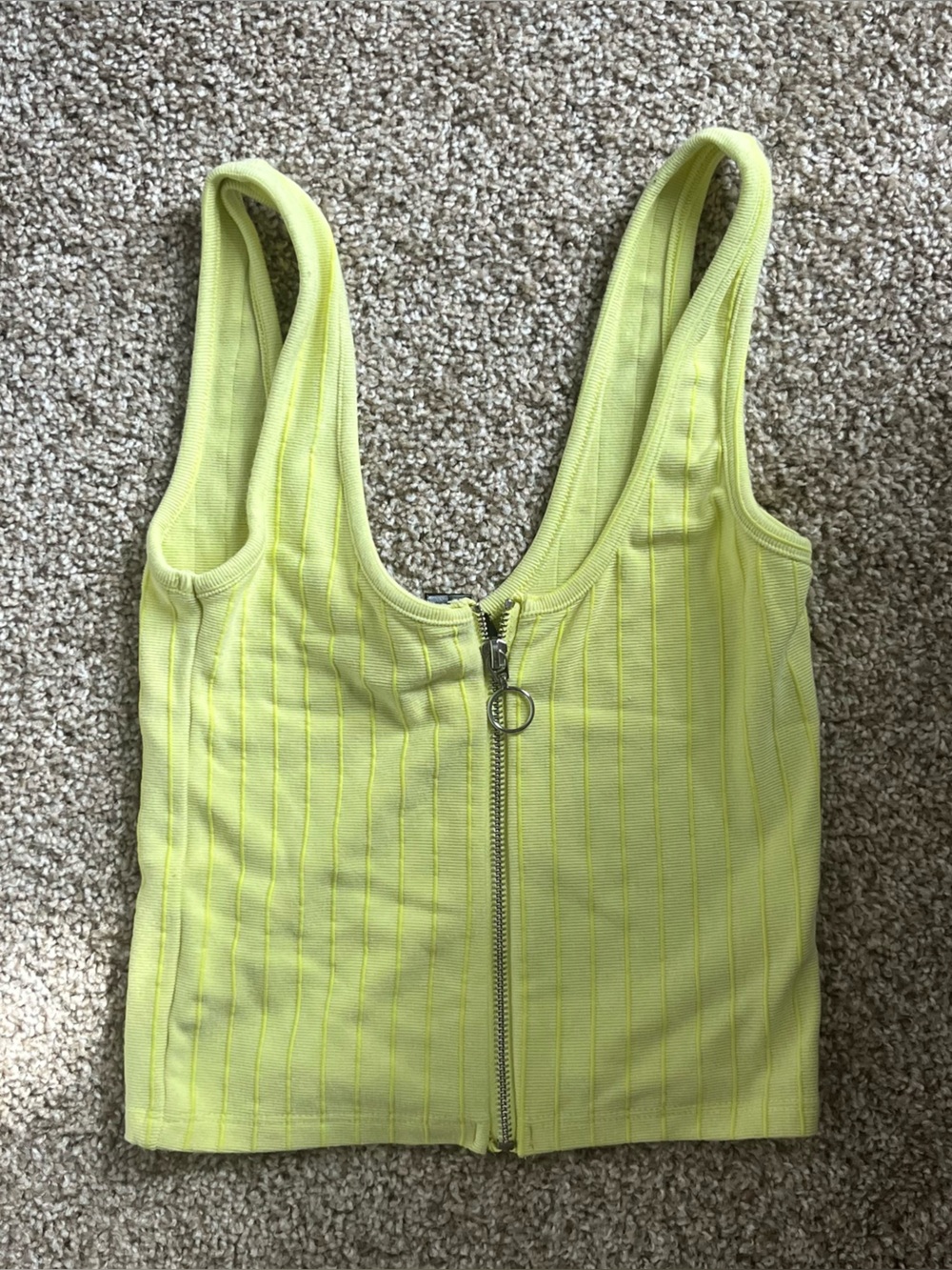 Streetwear Society Neon Yellow Ribbed Zip-Front Tank Top